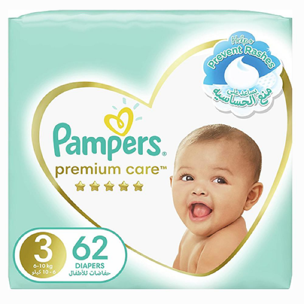 Show details for Pampers Premium Care 62 Diapers Size3 Picture of Pampers Premium Care 62 Diapers Size3