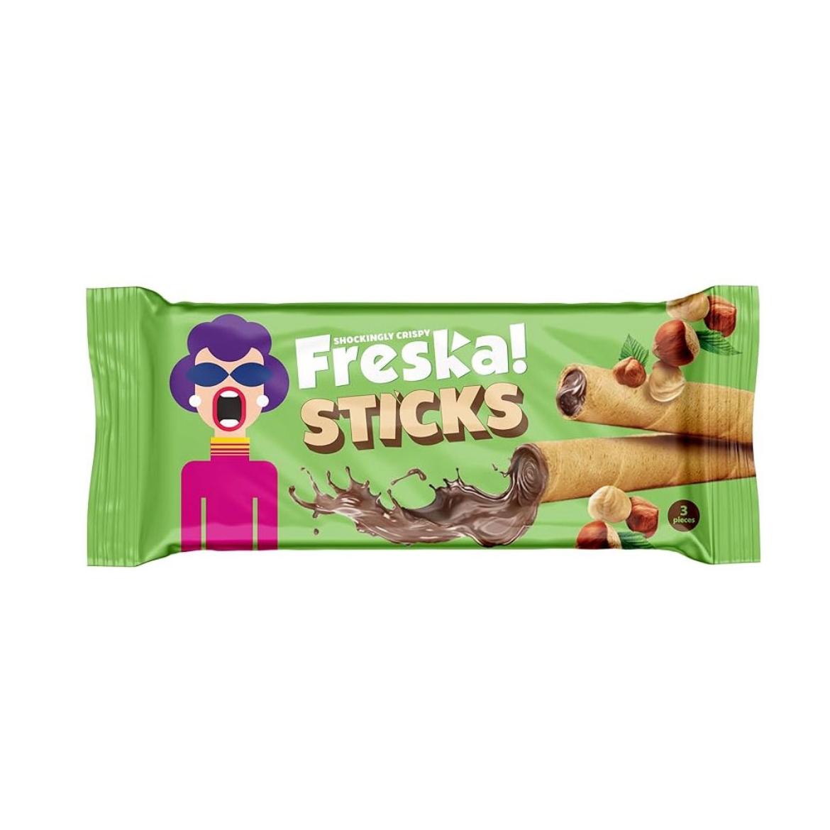 Picture of Freska Choco Sticks Wafers Not Coated with Cocoa & Hazelnut Cream 3pk